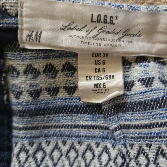 H&M L.O.G.G. Blue White Aztec Print Mini Skirt Size 6 - Picture 4 of 4